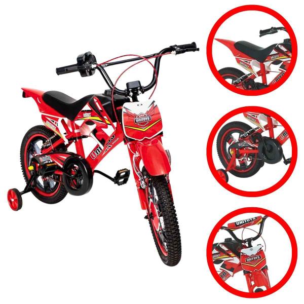 Imagem de Bicicleta Infantil Aro 16" Vermelha Unitoys Bike Estilo Motocross Com Rodinhas De Treinamento Crianças Até 50Kg