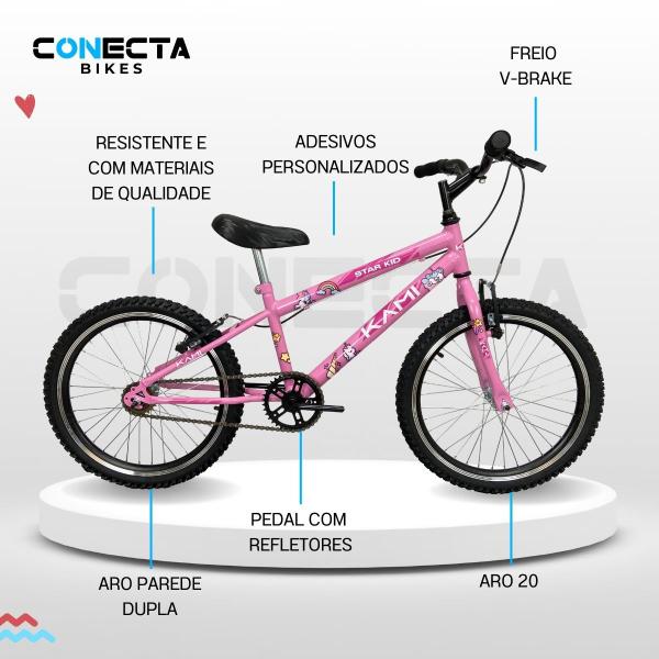 Imagem de Bicicleta Infantil Aro 20 Mtb Kami Fadas Criança 6 a 10 Anos