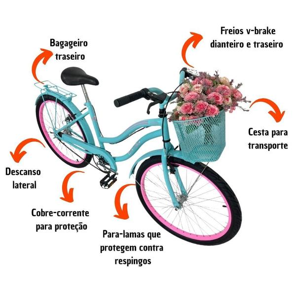 Imagem de Bicicleta Infantil Aro 24 Cesta Feminina Azul Tifany