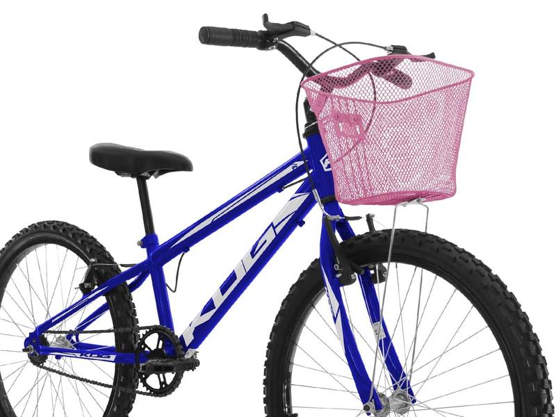 Imagem de Bicicleta Infantil Aro 24 KOG Feminina com Cestinha Cor Azul Signos Branco