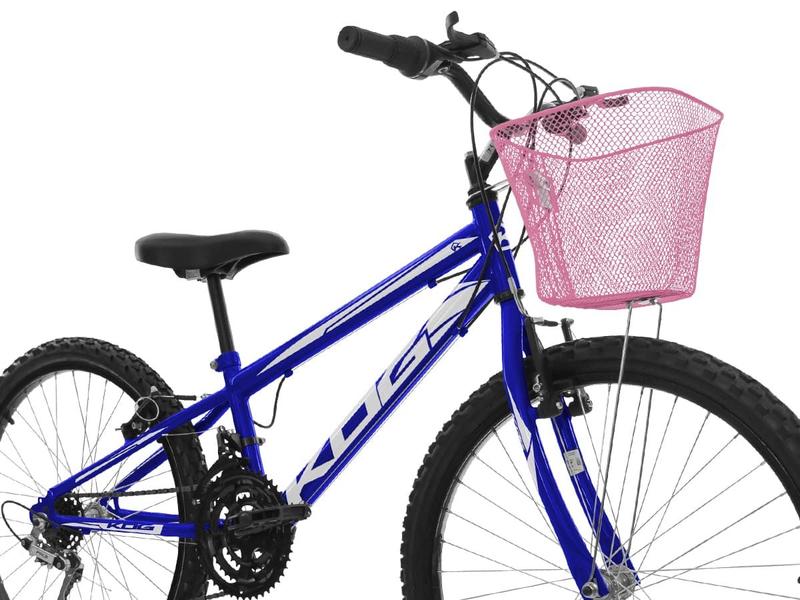 Imagem de Bicicleta Infantil Aro 24 para Menina 18 Velocidades KOG Azul Signos Branco