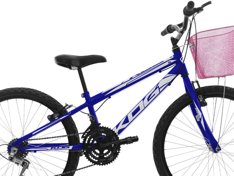 Imagem de Bicicleta Infantil Aro 24 para Menina 18 Velocidades KOG Azul Signos Branco