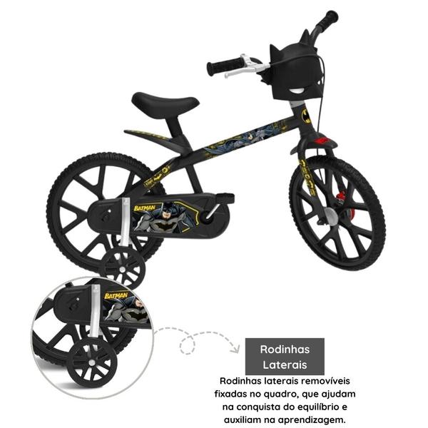 Imagem de Bicicleta Infantil Batman Aro 14 Preta Bandeirante Com Rodinha