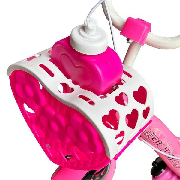 Imagem de Bicicleta Infantil Bicikids Aro 16 com Cesto de Coração e Bagageiro - Rosa