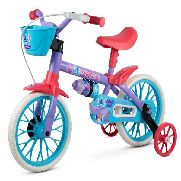 Imagem de Bicicleta Infantil Com Roda Treinamento Stitch Aro 12 Cesta