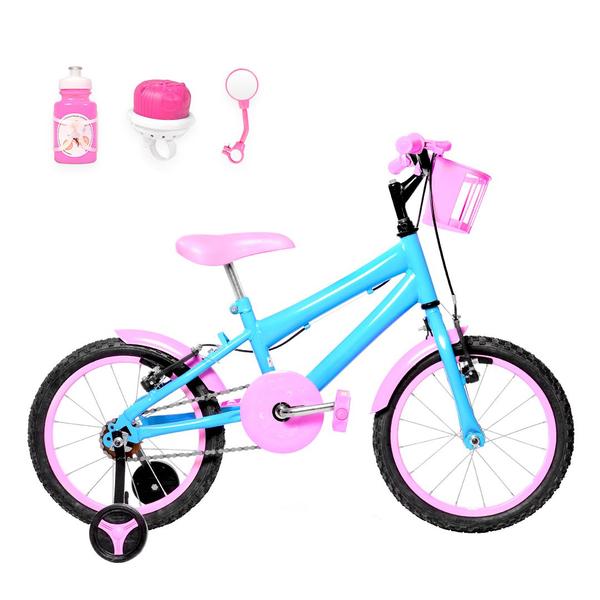 Imagem de Bicicleta Infantil Feminina Aro 16 Alumínio Colorido + Kit Passeio