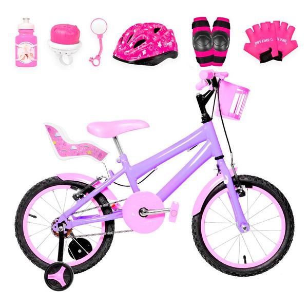 Imagem de Bicicleta Infantil Feminina Aro 16 Roda Alumínio Colorido + Kit Premium