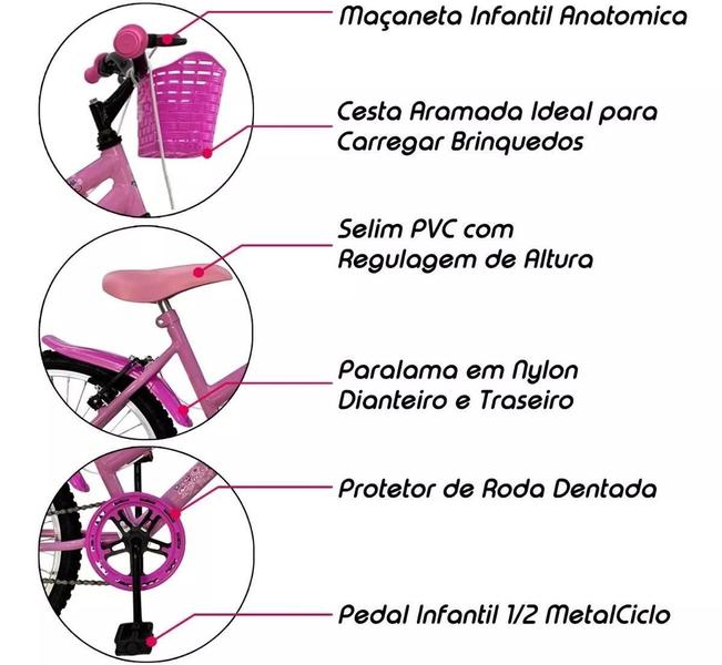 Imagem de Bicicleta infantil Feminina Aro 20 com Rodinha de Apoio criança de 5 a 8 anos - Branco/Pink