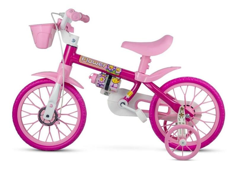 Imagem de Bicicleta Infantil Infantil Nathor Flower Aro 12 Freio Tambor Cor Rosa Com Rodas De Treinamento