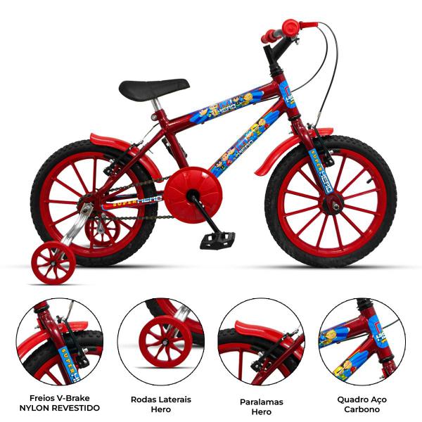 Imagem de Bicicleta Infantil Masculina Aro 16 Vbrake Hero Com Rodinhas quadro Aço Carbono Super Heroi