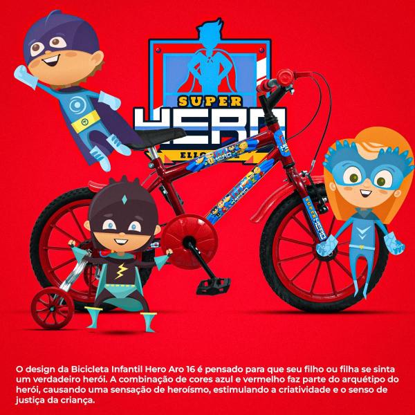 Imagem de Bicicleta Infantil Masculina Aro 16 Vbrake Hero Com Rodinhas quadro Aço Carbono Super Heroi