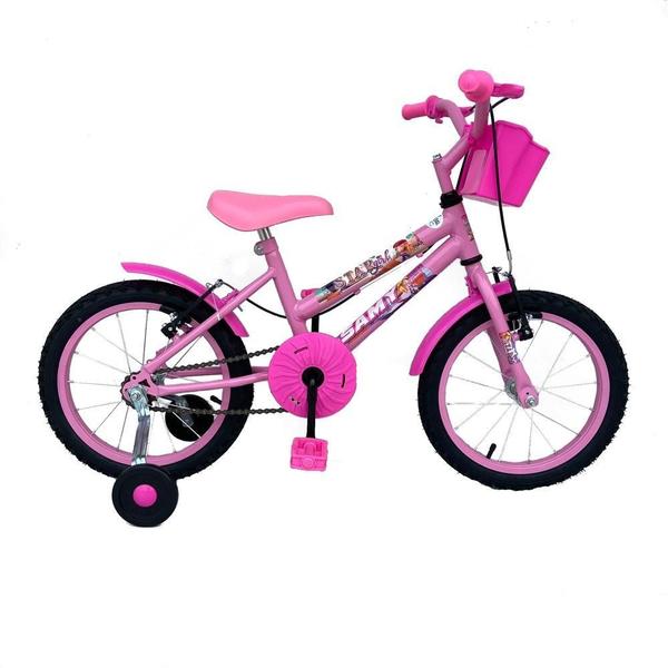 Imagem de Bicicleta Infantil Menina Aro 16 Com Rodinhas Cestinha Super Resistente