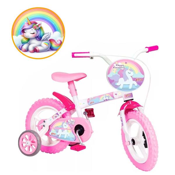 Imagem de Bicicleta Infantil Menina Unicornio Rainbow Aro 12 Colorida