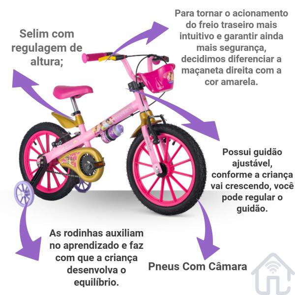 Imagem de Bicicleta Infantil Nathor Aro 16 Princesas Com Rodinhas e Cesta