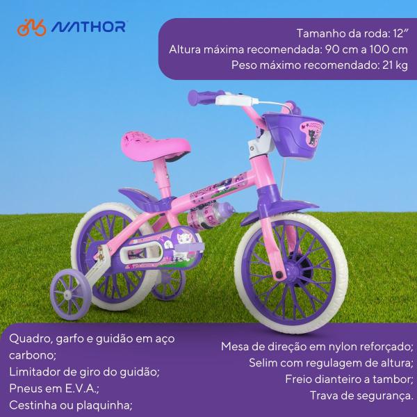 Imagem de Bicicleta Infantil Nathor Cat Menina 2-5 Anos + Capacete