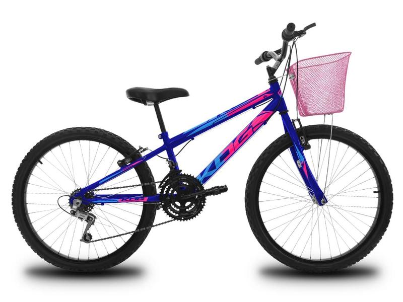 Imagem de Bicicleta Infantil para Menina Aro 24 com 18 Marchas KOG Azul Signos e Rosa