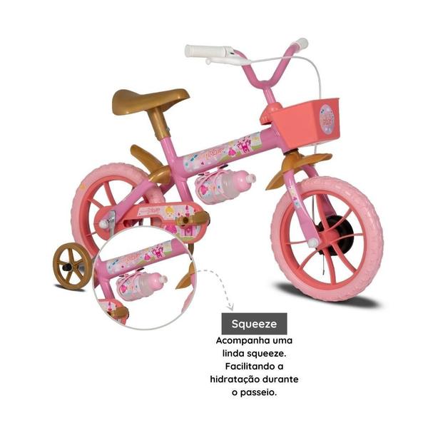 Imagem de Bicicleta Infantil Princy Aro 12 Rosa E Dourado E Capacete