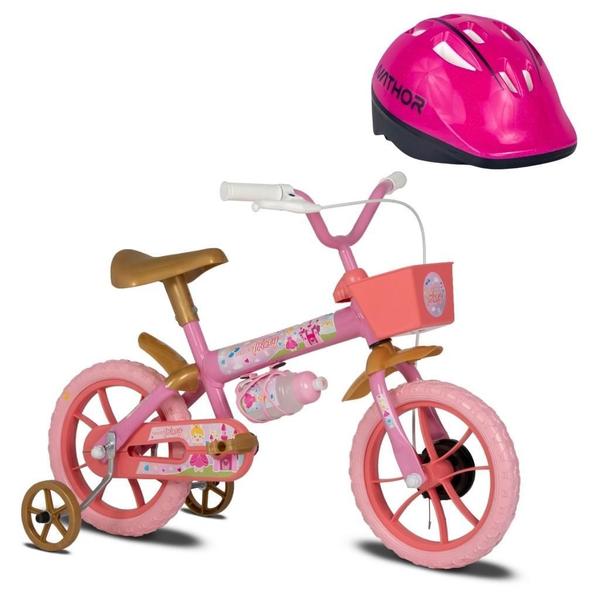 Imagem de Bicicleta Infantil Princy Aro 12 Rosa E Dourado E Capacete