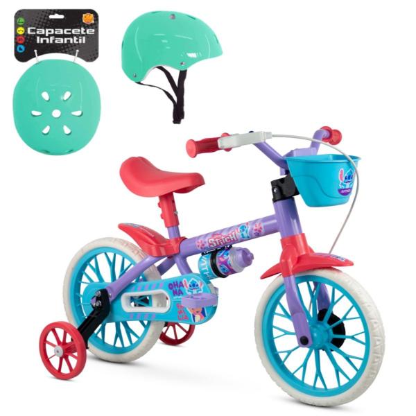 Imagem de Bicicleta Infantil Rodinha Aro 12 Stitch Cestinha + Capacete