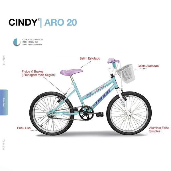 Imagem de Bicicleta Juvenil Aro 20 Passeio Urbano Track E Bikes com Freios V-Brake Até 50kg Cindy