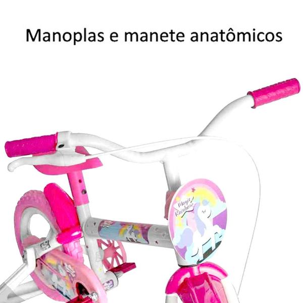 Imagem de Bicicleta p/ Meninas Aro 12 de Unicórnio com Roda de Treinamento