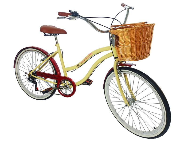 Imagem de Bicicleta Retrô Aro 26 Vintage Cesta Vime Bege C/ Vermelho