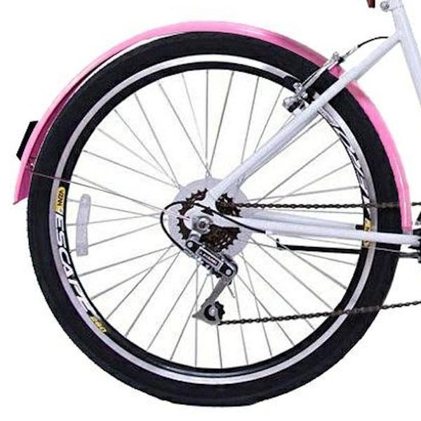 Imagem de Bicicleta Retrô Vintage Aro 26 18v Feminina Beach Rosa com Branco com Cestinha