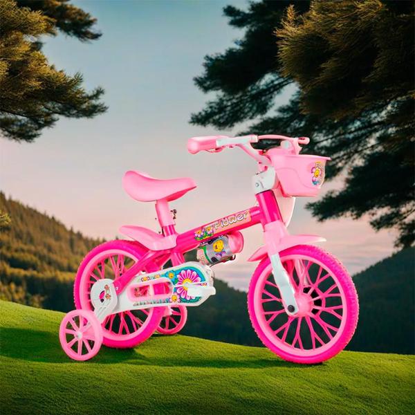 Imagem de Bicicleta Rosa Infantil Aro 12 Rodinhas Treinamento Passeio