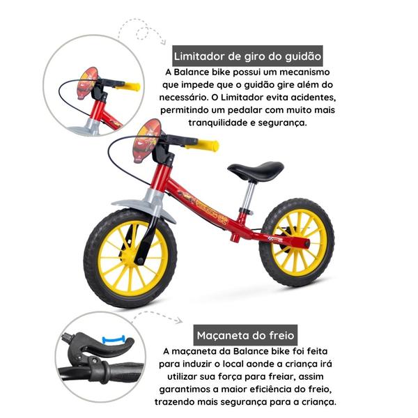 Imagem de Bicicleta Sem Pedal Aro 12 Nathor Balance Bike Carros Disney Relâmpago McQueen Cor Vermelho