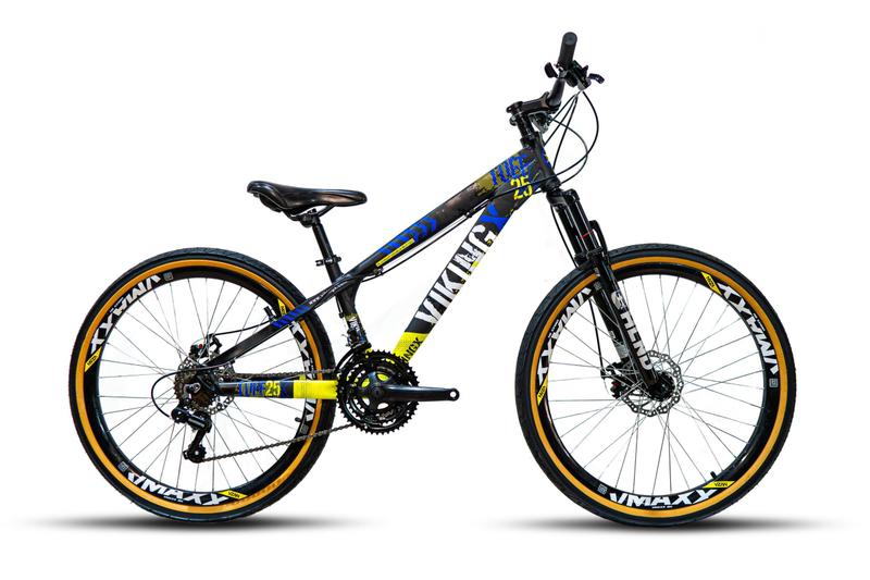 Imagem de Bicicleta VikingX Tuff 25/30 Aro 26 Vmaxx Freio a Disco Cambios Shimanos 21V Preto Amarelo