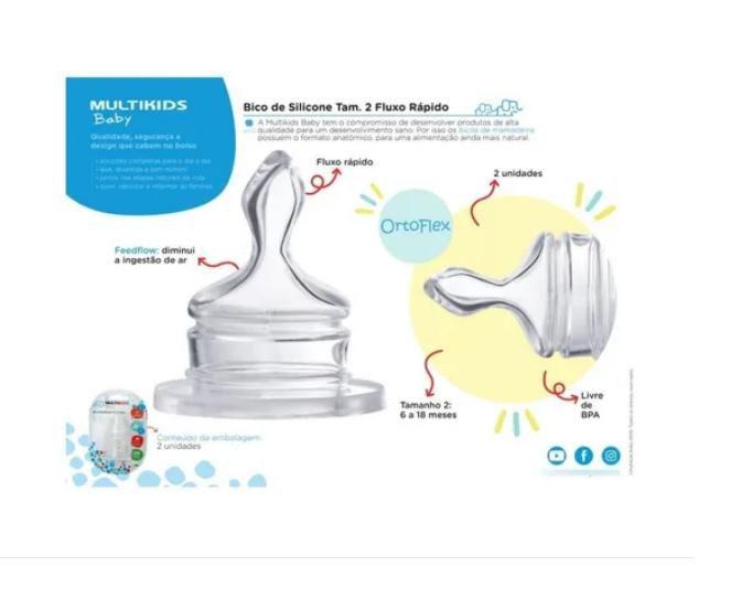 Imagem de Bico De Silicone Ortoflex Fluxo Rápido 2 Und Multikids Baby