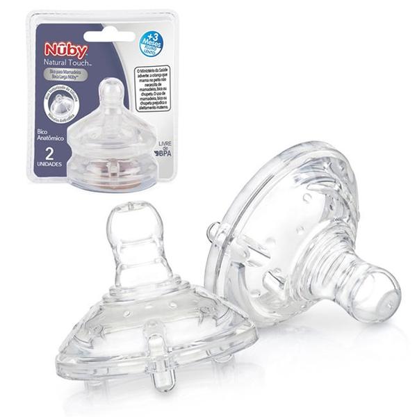 Imagem de Bico Para Mamadeira Boca Larga Com 2 Peças Transparentes Natural Touch 3m+ Silicone Nuby