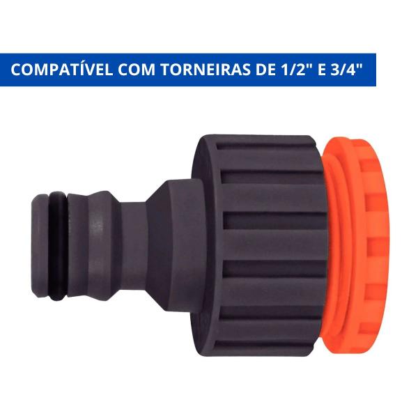 Imagem de Bico Para Torneira Engate Rápido Com Conexão Para Torneira de 3/4" + Redução Para 1/2"  Tramontina  Kit 02 Un