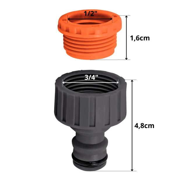 Imagem de Bico Para Torneira Engate Rápido Com Conexão Para Torneira de 3/4" + Redução Para 1/2"  Tramontina  Kit 04 Un