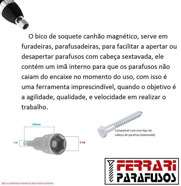 Imagem de Bico Ponteira Soquete Canhão Magnético 7/16 X 65 Mm 1/4 Noll