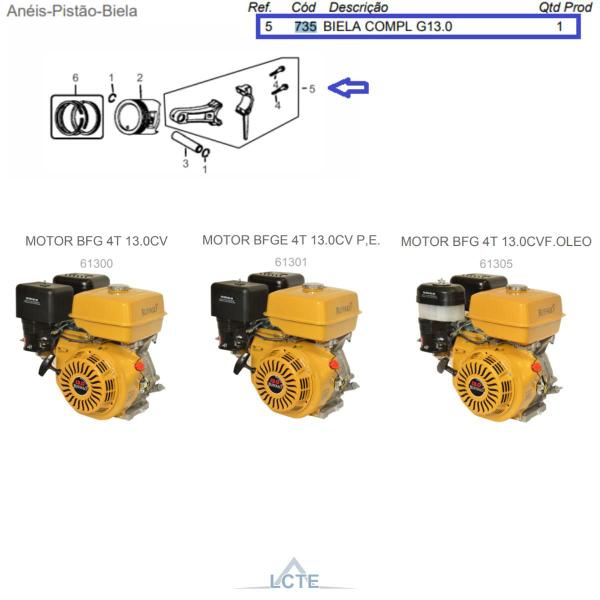 Imagem de Biela Completa Motor á Gasolina 13.0hp Buffalo Branco Toyama