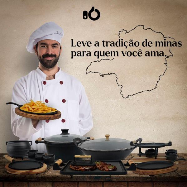 Bifeteira Ferro Estriada 22cm Tampa Vidro Panela Mineira Imagem de Bifeteira Ferro Estriada 22cm Tampa Vidro Panela Mineira