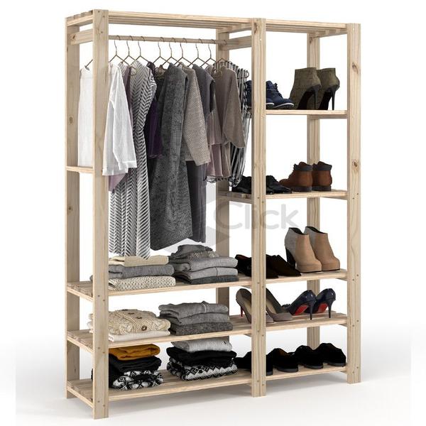 Big Aparador Pinus De Madeira E Arara Dupla Para Closet Organizador - AJB STORE Imagem de Big Aparador Pinus De Madeira E Arara Dupla Para Closet Organizador