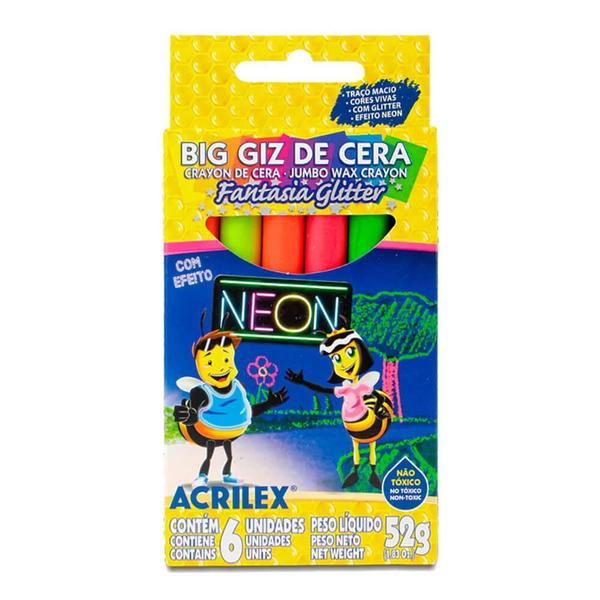 Imagem de Big Giz de Cera Neon Glitter Acrilex - 6 Cores