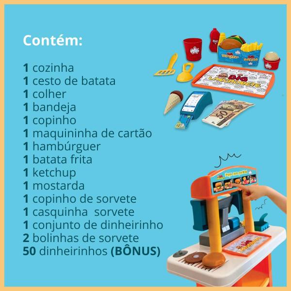 Imagem de BIG Lanchonete Infantil Hambúrguer Pão Batata Frita Utensili