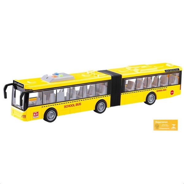 Imagem de Big Onibus Friccao com Luz e Som DM Toys Portas Abrem 44cm Amarelo Brinquedo Recreativo