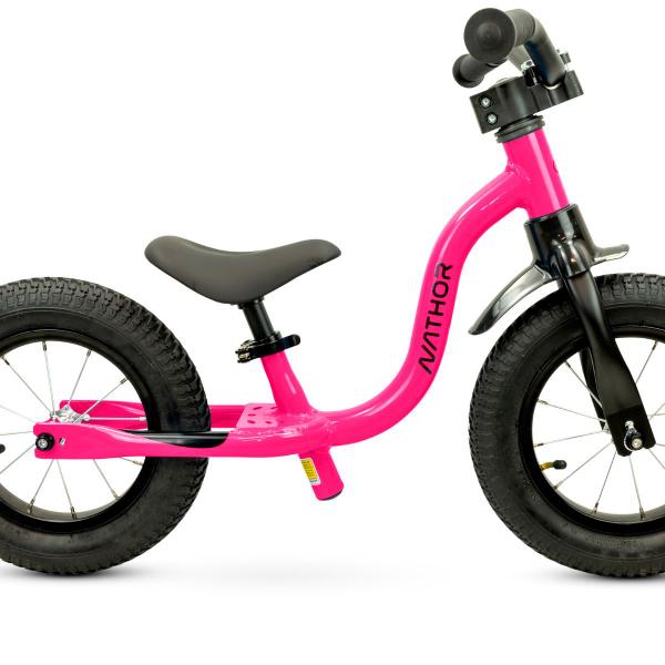 Imagem de Bike Aro 12 Infantil Raiada Rosa Sem Pedal Até 21kg Nathor