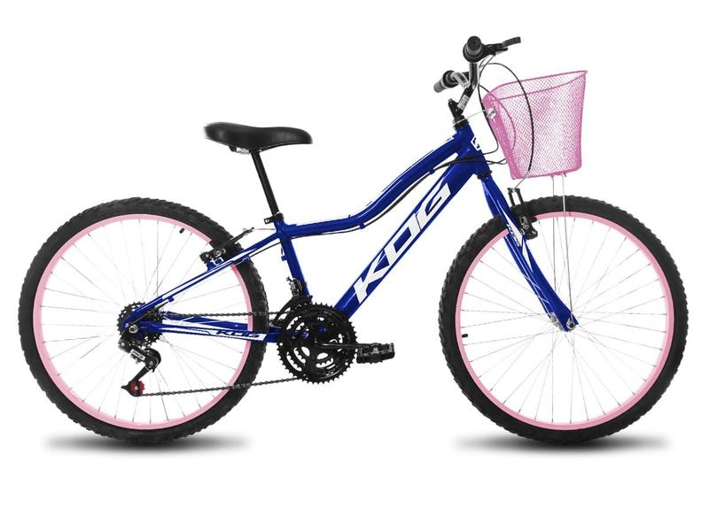 Imagem de Bike Feminina Infantil Aro 24 KOG em Alumínio 18V 3x8 Marcha com Cestinha Fulfillment Azul Signos Branco