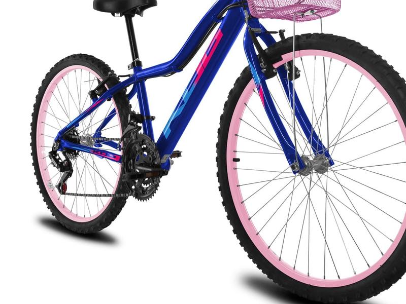 Imagem de Bike Infantil Feminina Aro 24 KOG Alumínio 18V Azul Signos e Rosa