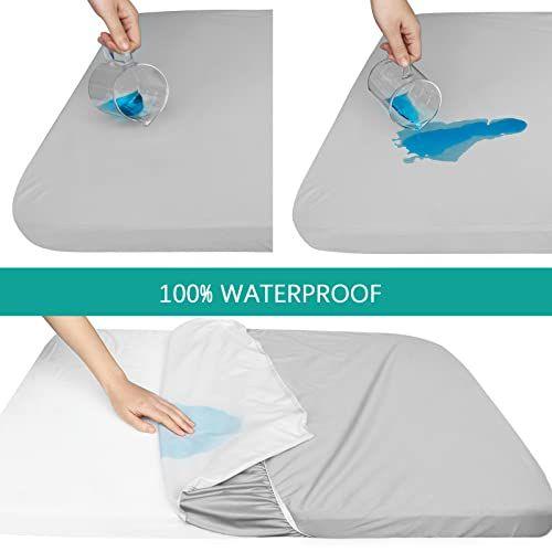 Imagem de Biloban Waterproof Pack n Play Fitted Sheets 2 Pack,100% Impermeável Mini Crib Mattress Cover Protector 38" X 26" se encaixa para Baby Playpen / Playard Colchão, Berço Portátil, Cinza & Marinha