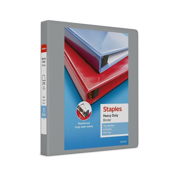 Imagem de Binder de Argolas Pesadas Staples 976033 - 1 Polegada - Cinza