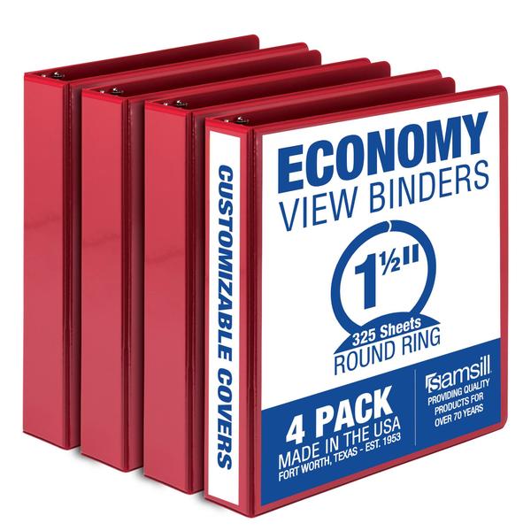 Imagem de Binder Samsill Economy, 3 anéis, 1,5 polegadas, vermelho, pacote com 4