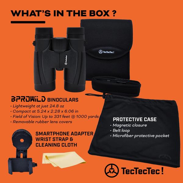 Imagem de Binóculos de caça TectecTec BPRO Wild 8x42 com suporte para telefone preto