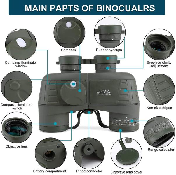 Imagem de Binóculos Wokex 10x50 Marine Military à prova d'água com bússola