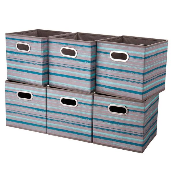 Imagem de Bins de armazenamento dobrável Bins Gray Organizer Bins Teal Pattern Printed Cubes Storage Boxes 10.5x10.5 x 11 In Cubes Inserts Foldable Fabric Storage Baskets Drawer for Cube Organizer Shelves,QY-SC12-6